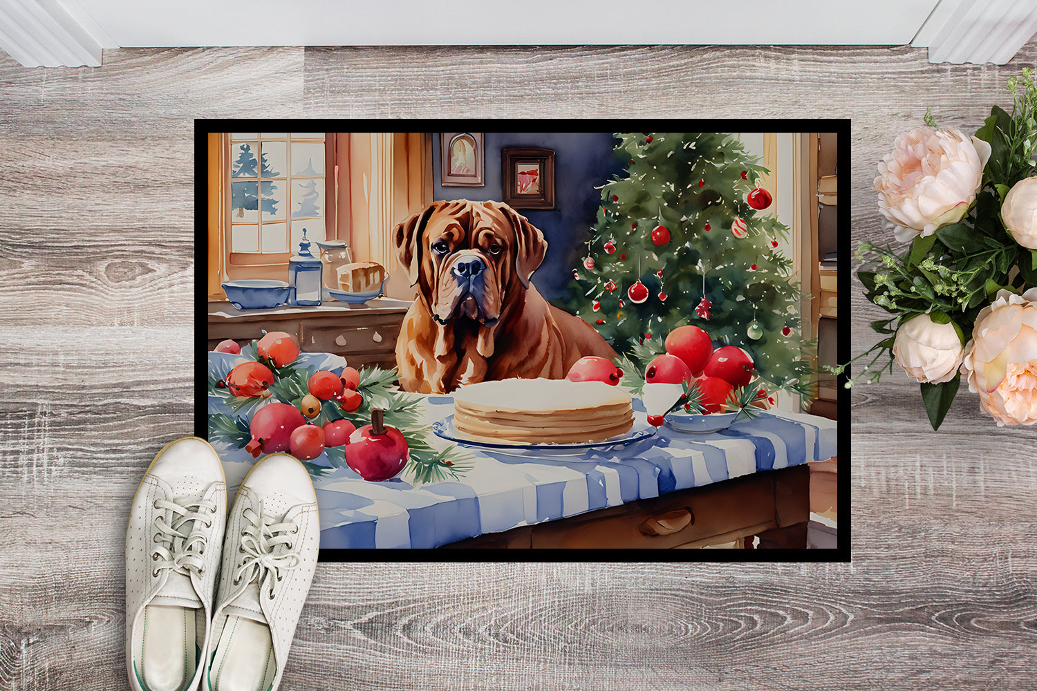 Dogue de Bordeaux Christmas Cookies Doormat Indoor Outdoor 18H X 27W Front Door Mat Rugs for Entryway, Non Slip Washable