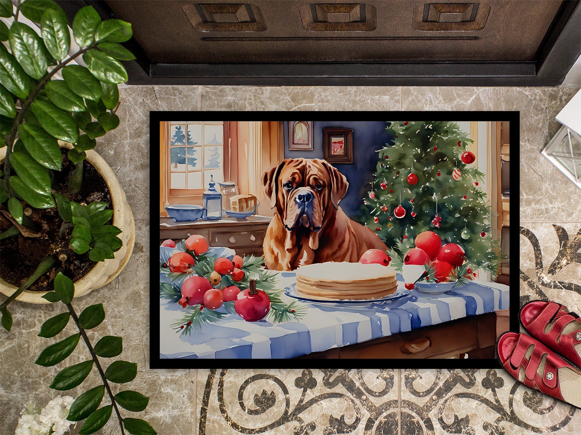 Dogue de Bordeaux Christmas Cookies Doormat Indoor Outdoor 18H X 27W Front Door Mat Rugs for Entryway, Non Slip Washable