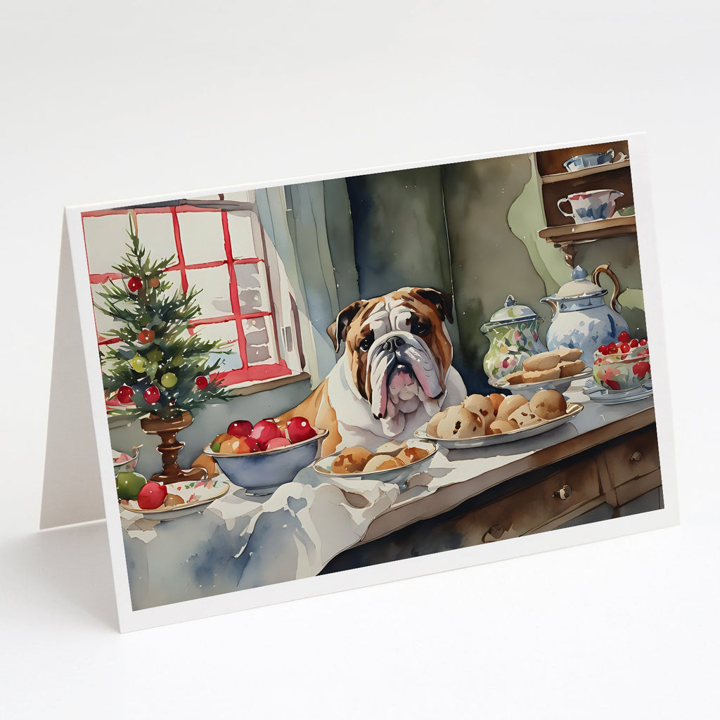 English Bulldog Christmas Cookies Greeting Cards Pack of 8 Blank Cards with Envelopes Whimsical A7 Size 5x7