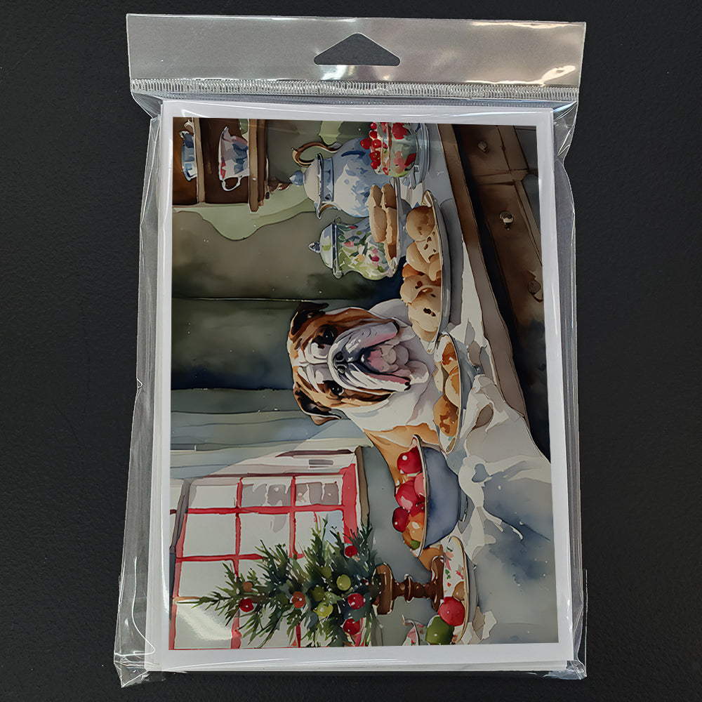 English Bulldog Christmas Cookies Greeting Cards Pack of 8 Blank Cards with Envelopes Whimsical A7 Size 5x7