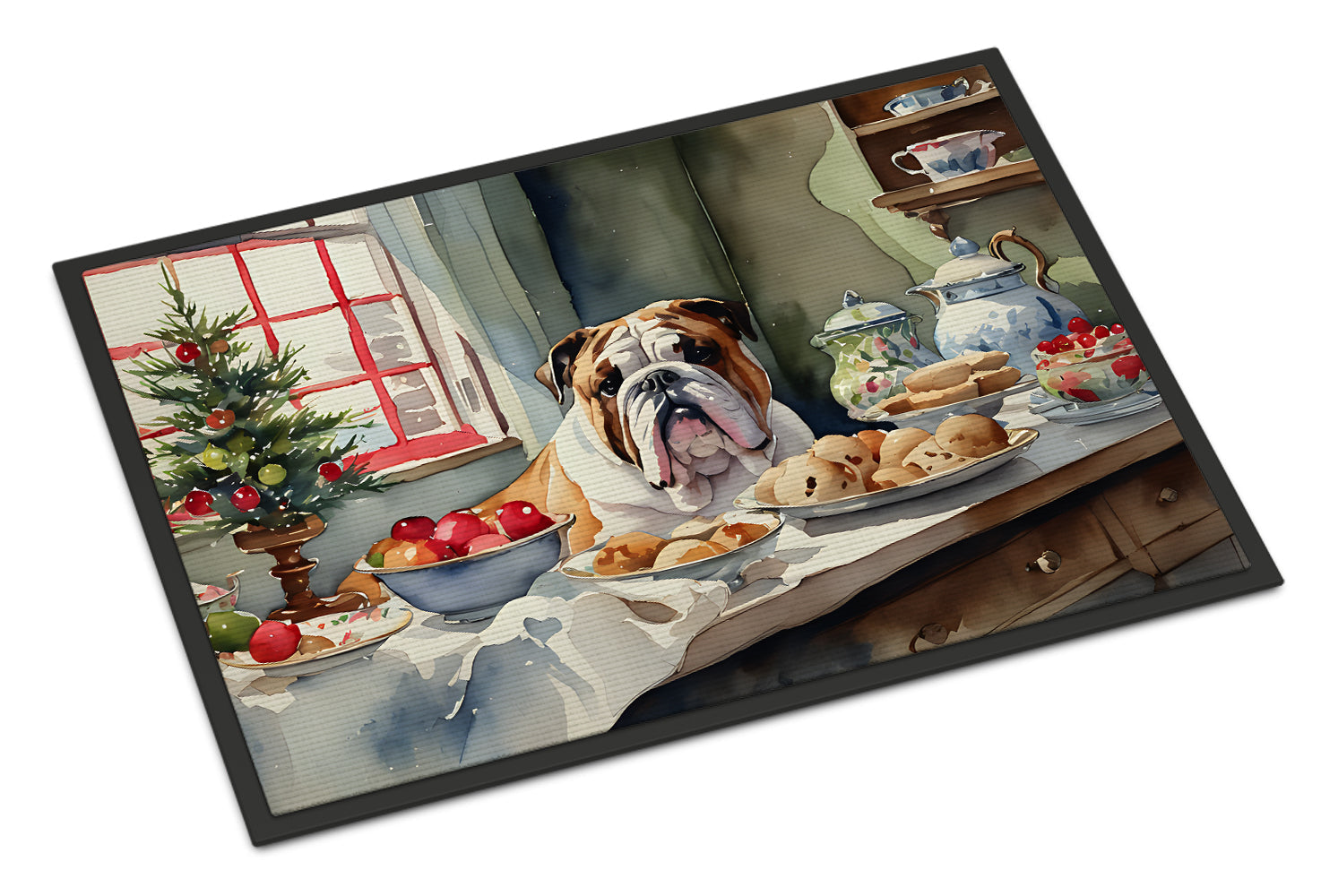 English Bulldog Christmas Cookies Doormat Indoor Outdoor 24H X 36W Front Door Mat Rugs for Entryway, Non Slip Washable Low Pile,