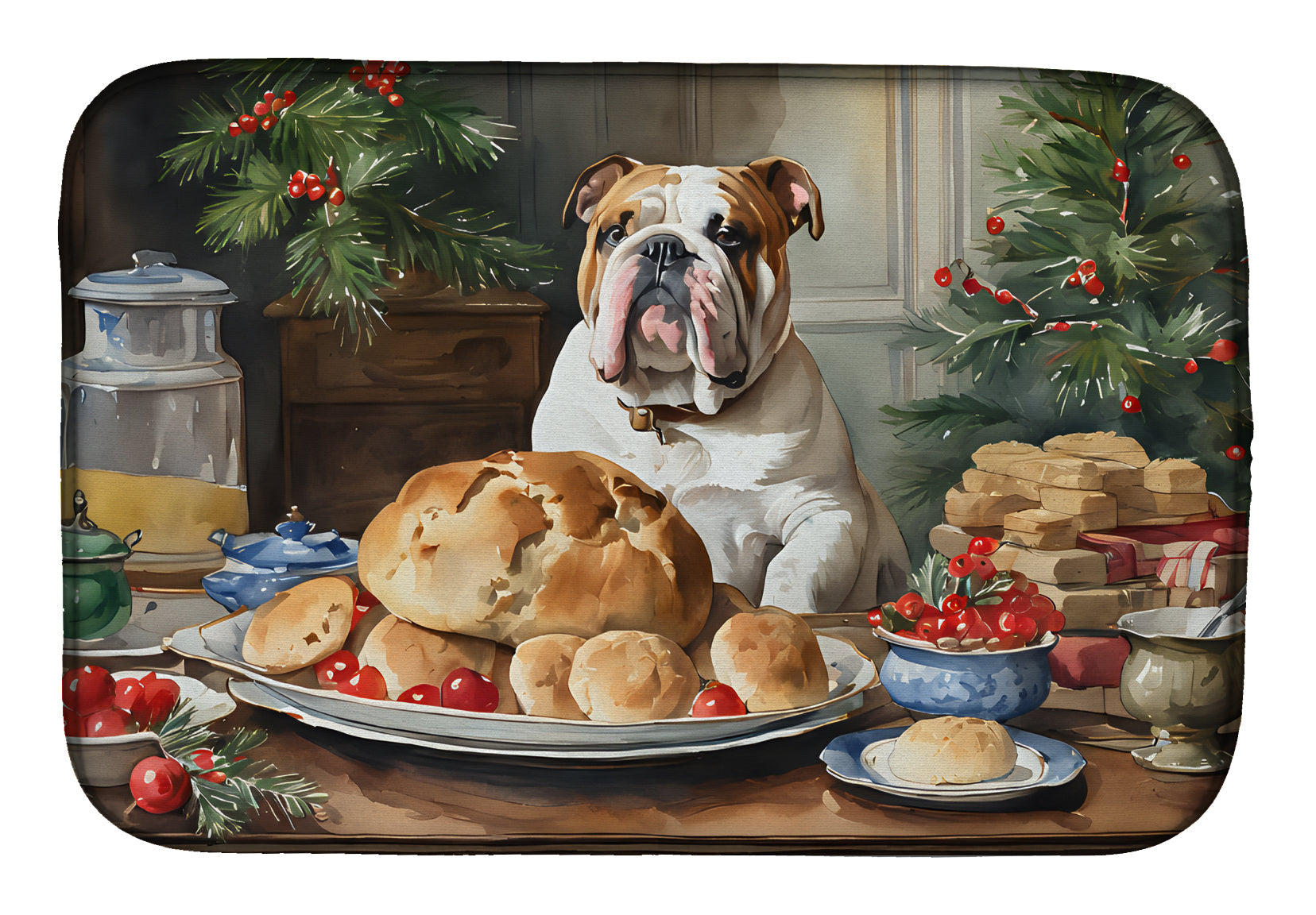 English Bulldog Christmas Cookies Dish Drying Mat Absorbent Dish Drying Mat Pad for Kitchen Counter Dish Drainer Mat for Countertop, 14 x 21", Multicolor