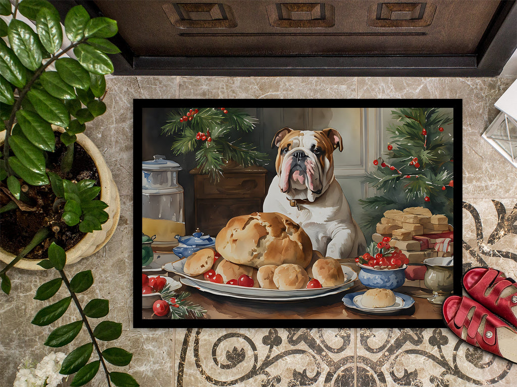 English Bulldog Christmas Cookies Doormat Indoor Outdoor 24H X 36W Front Door Mat Rugs for Entryway, Non Slip Washable Low Pile,