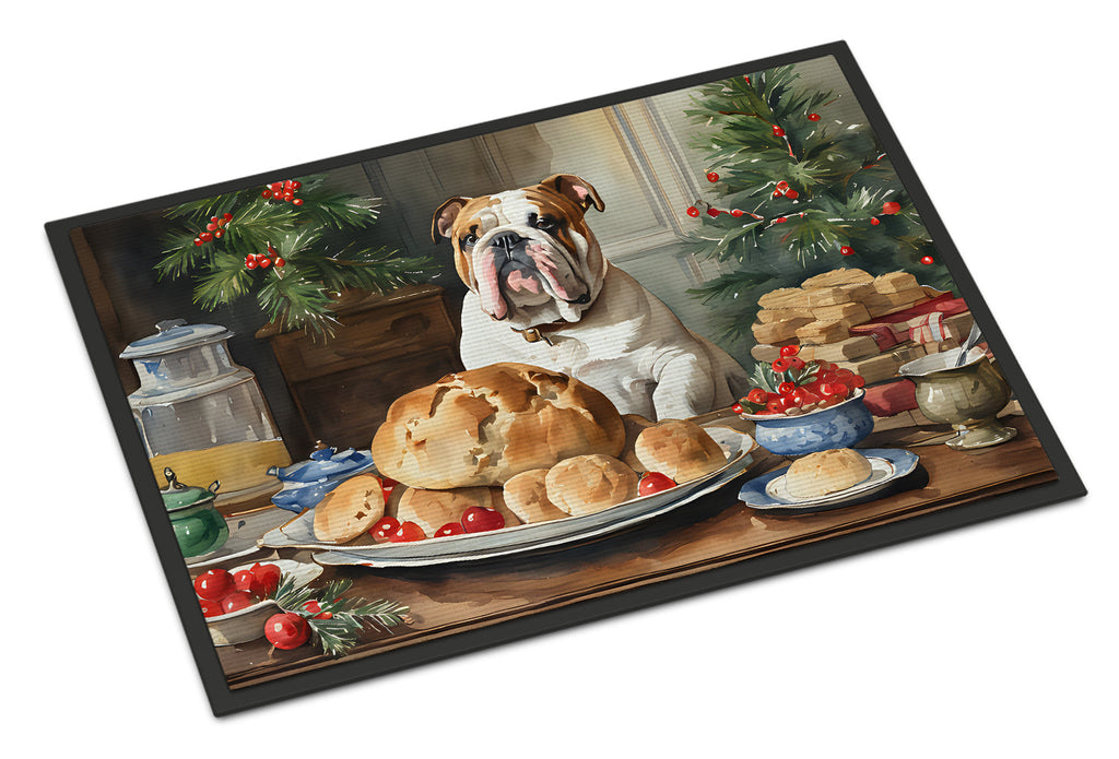 English Bulldog Christmas Cookies Doormat Indoor Outdoor 18H X 27W Front Door Mat Rugs for Entryway, Non Slip Washable