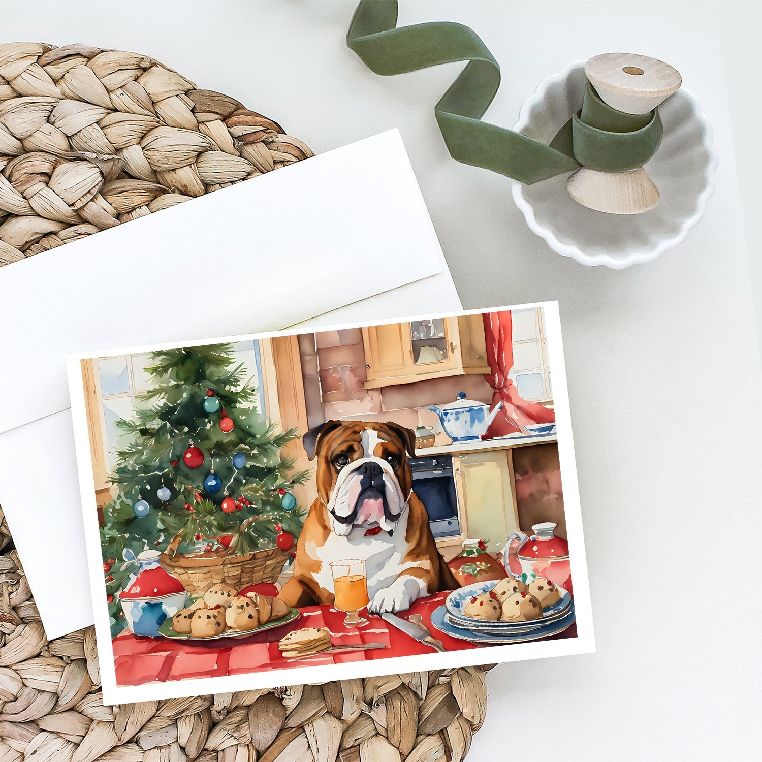 English Bulldog Christmas Cookies Greeting Cards Pack of 8 Blank Cards with Envelopes Whimsical A7 Size 5x7