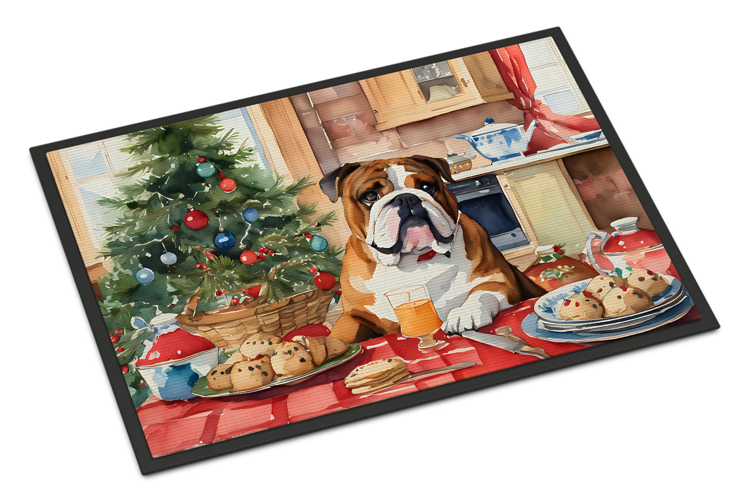 English Bulldog Christmas Cookies Doormat Indoor Outdoor 18H X 27W Front Door Mat Rugs for Entryway, Non Slip Washable