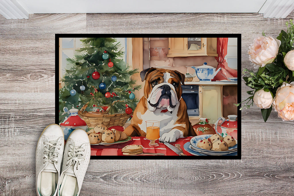 English Bulldog Christmas Cookies Doormat Indoor Outdoor 18H X 27W Front Door Mat Rugs for Entryway, Non Slip Washable