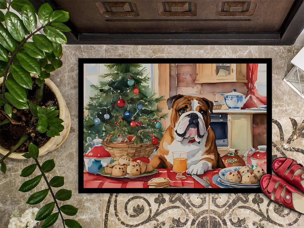 English Bulldog Christmas Cookies Doormat Indoor Outdoor 18H X 27W Front Door Mat Rugs for Entryway, Non Slip Washable