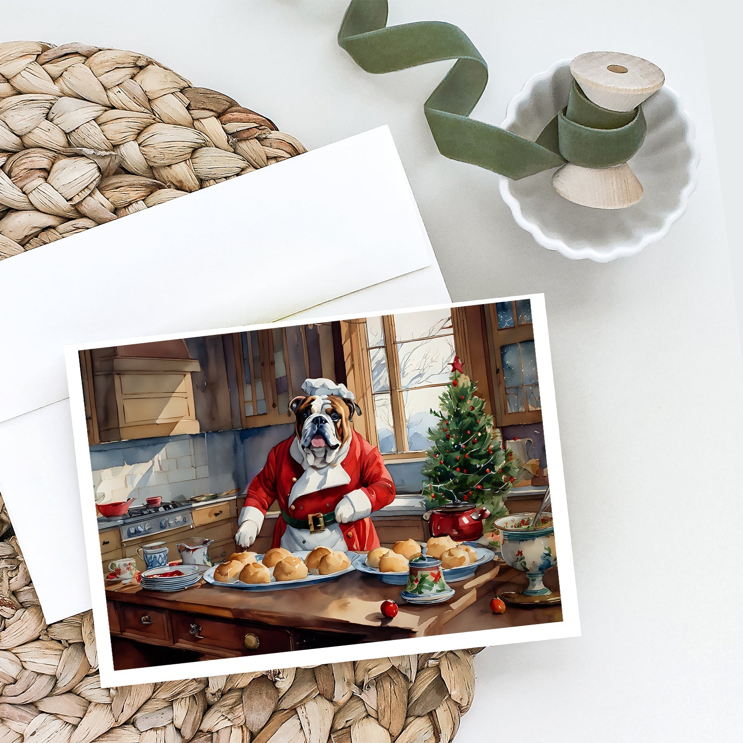 English Bulldog Christmas Cookies Greeting Cards Pack of 8 Blank Cards with Envelopes Whimsical A7 Size 5x7
