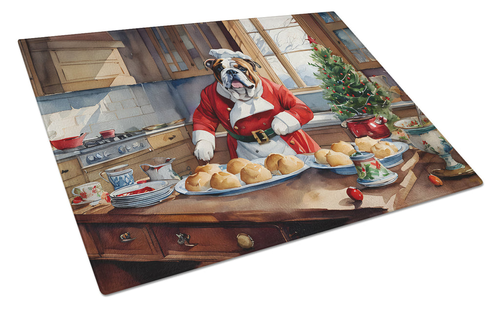 English Bulldog Christmas Cookies Cutting Board Tempered Glass Kitchen Cutting Surface, Heat Resistant Chopping, Non-Slip Feet, Food Prep & Serving