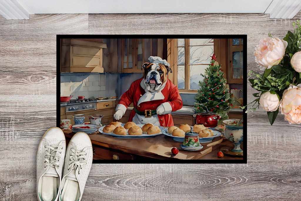 English Bulldog Christmas Cookies Doormat Indoor Outdoor 18H X 27W Front Door Mat Rugs for Entryway, Non Slip Washable