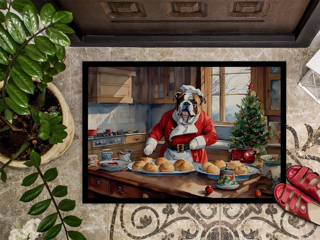 English Bulldog Christmas Cookies Doormat Indoor Outdoor 18H X 27W Front Door Mat Rugs for Entryway, Non Slip Washable