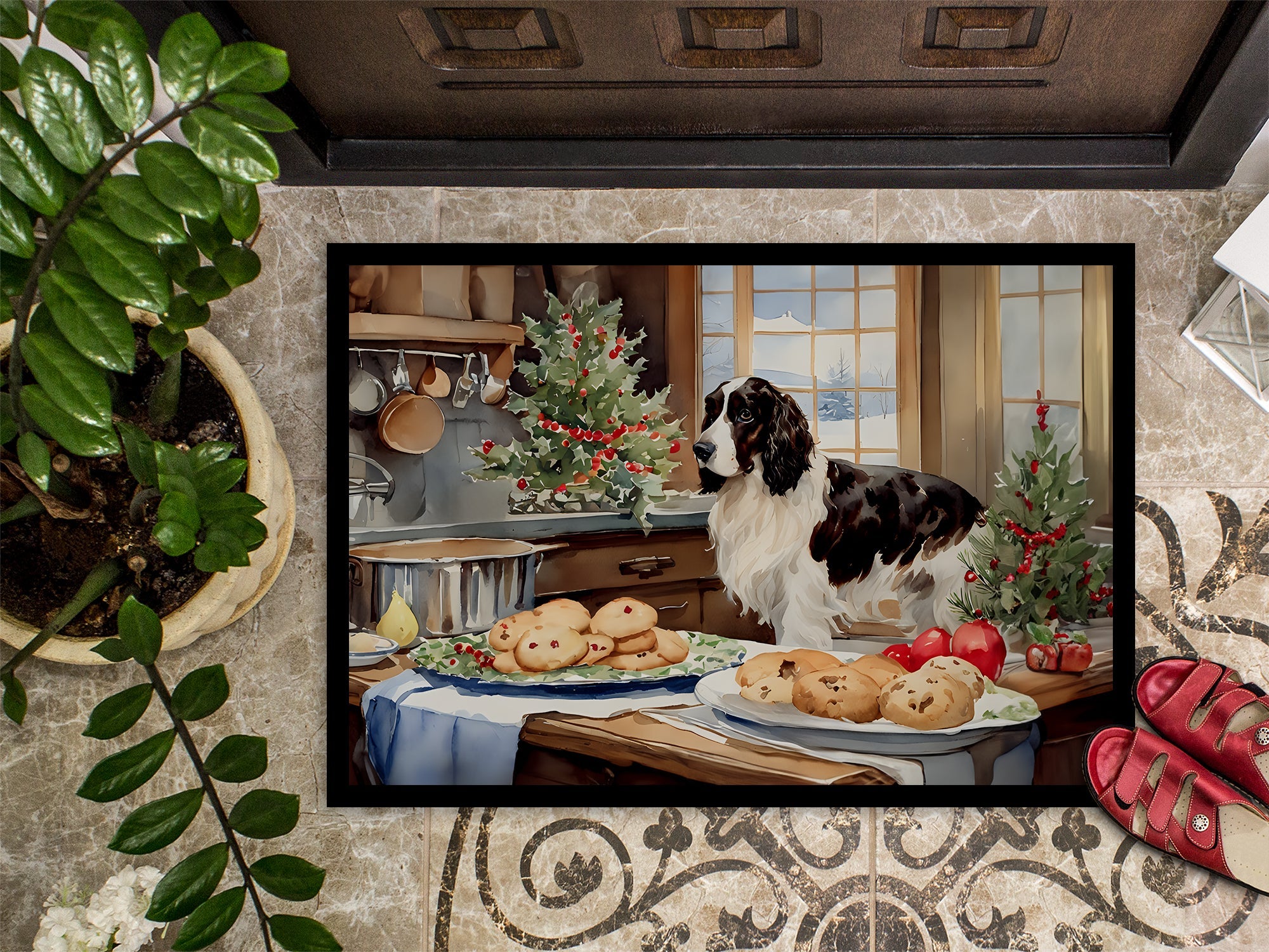 English Cocker Spaniel Christmas Cookies Doormat Indoor Outdoor 24H X 36W Front Door Mat Rugs for Entryway, Non Slip Washable Low Pile,