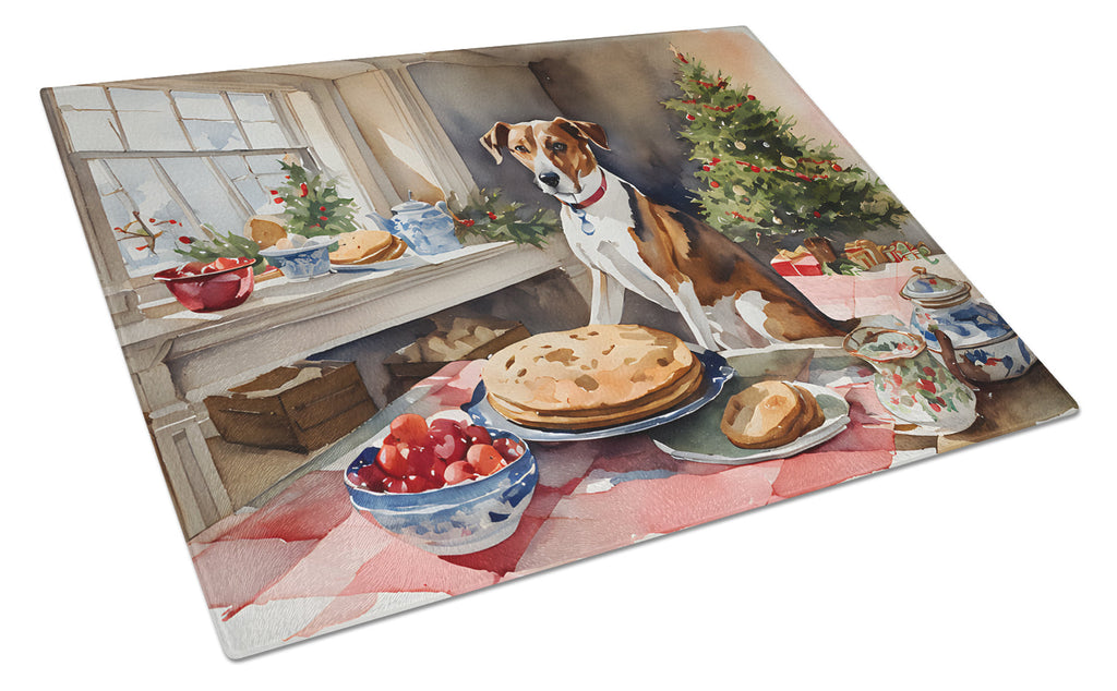 English Foxhound Christmas Cookies Cutting Board Tempered Glass Kitchen Cutting Surface, Heat Resistant Chopping, Non-Slip Feet, Food Prep & Serving