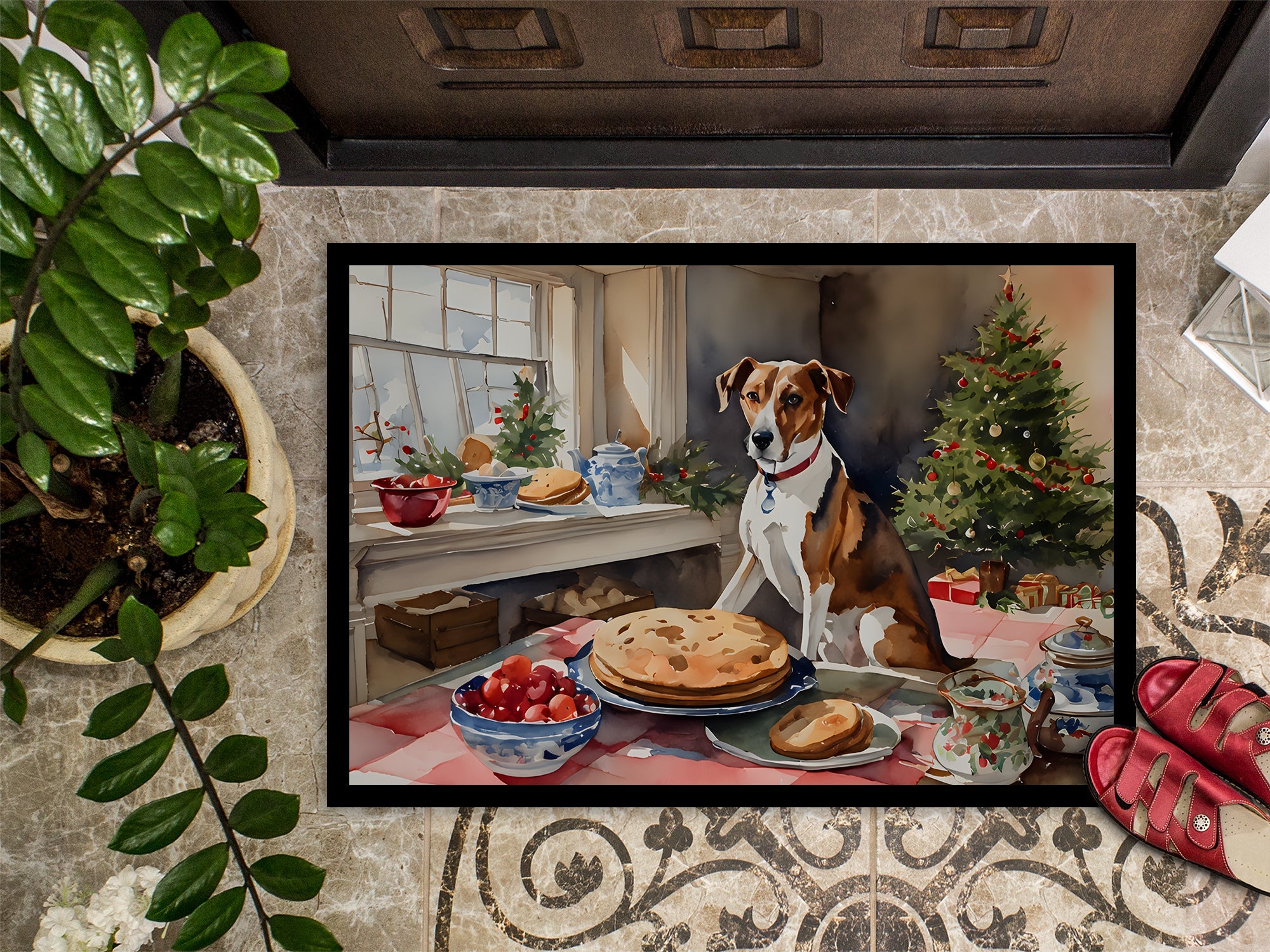 English Foxhound Christmas Cookies Doormat Indoor Outdoor 18H X 27W Front Door Mat Rugs for Entryway, Non Slip Washable