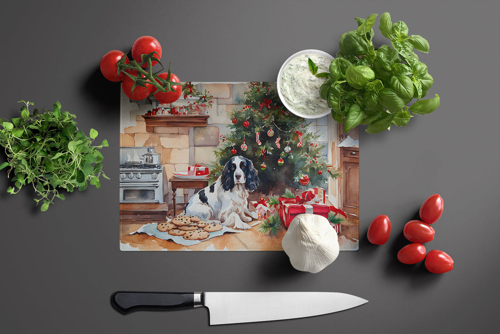 English Springer Spaniel Christmas Cookies Cutting Board Tempered Glass Kitchen Cutting Surface, Heat Resistant Chopping, Non-Slip Feet, Food Prep & Serving