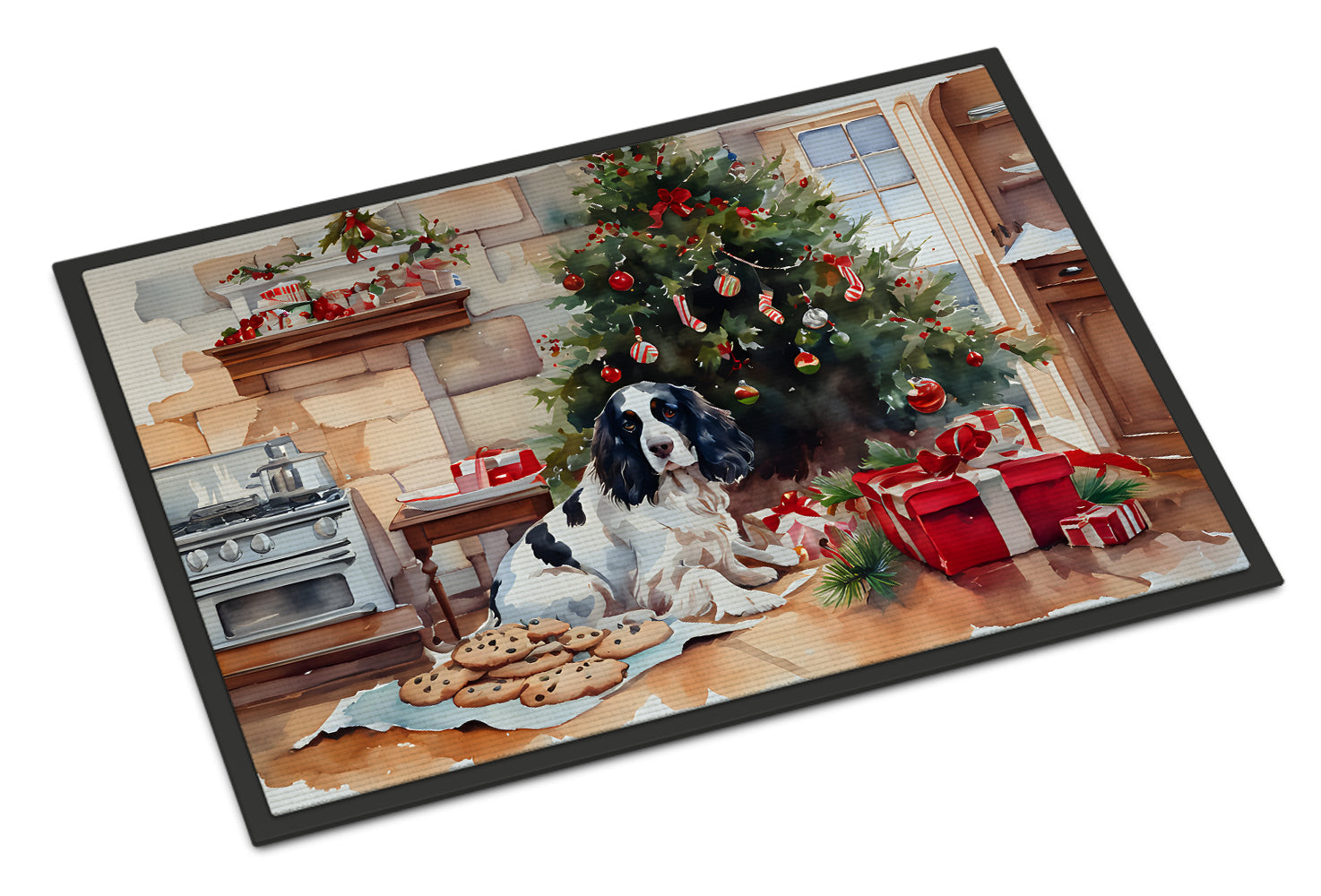 English Springer Spaniel Christmas Cookies Doormat Indoor Outdoor 18H X 27W Front Door Mat Rugs for Entryway, Non Slip Washable