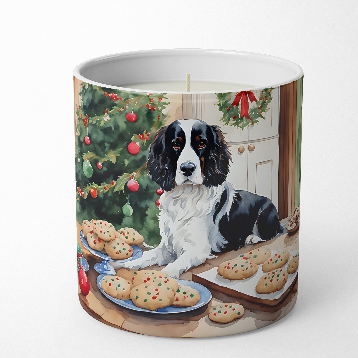 English Springer Spaniel Christmas Cookies Decorative Soy Candle Nature Soy Wax Essential Oil Home Decor Ideal for Bedroom Kitchen Bath Office Gift, 10 oz