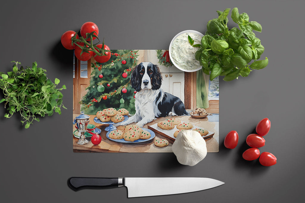 English Springer Spaniel Christmas Cookies Cutting Board Tempered Glass Kitchen Cutting Surface, Heat Resistant Chopping, Non-Slip Feet, Food Prep & Serving
