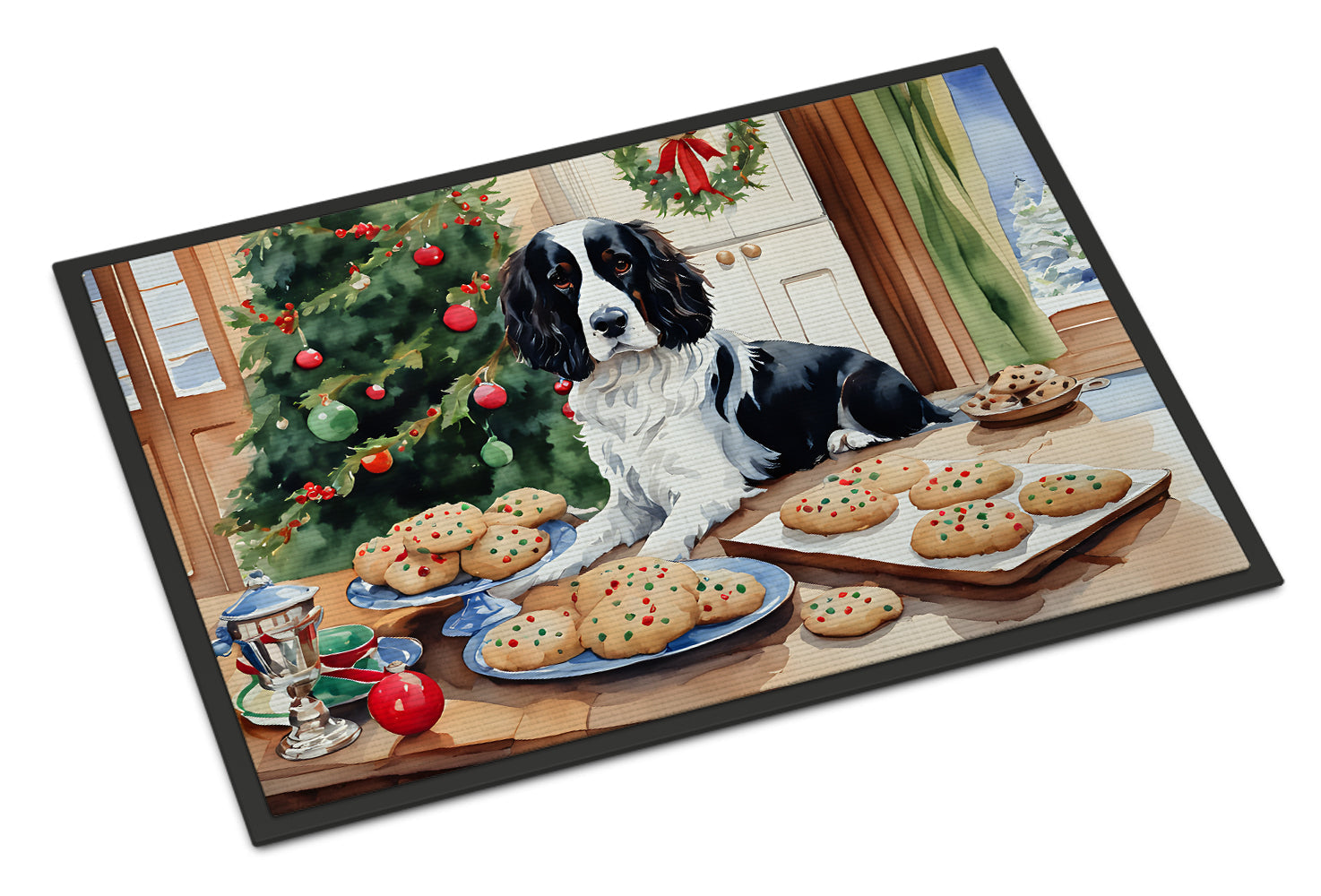 English Springer Spaniel Christmas Cookies Doormat Indoor Outdoor 18H X 27W Front Door Mat Rugs for Entryway, Non Slip Washable