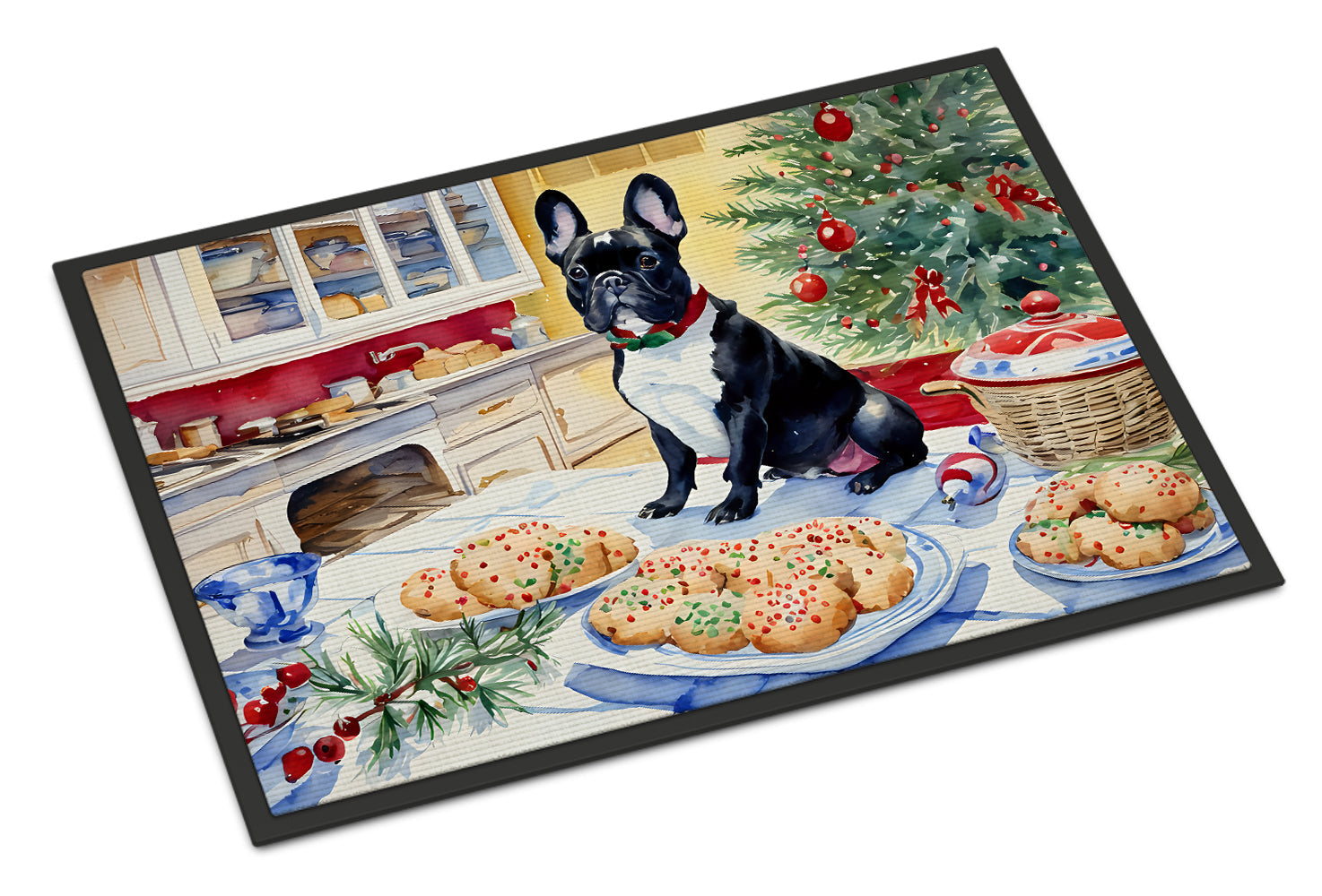 French Bulldog Christmas Cookies Doormat Indoor Outdoor 18H X 27W Front Door Mat Rugs for Entryway, Non Slip Washable