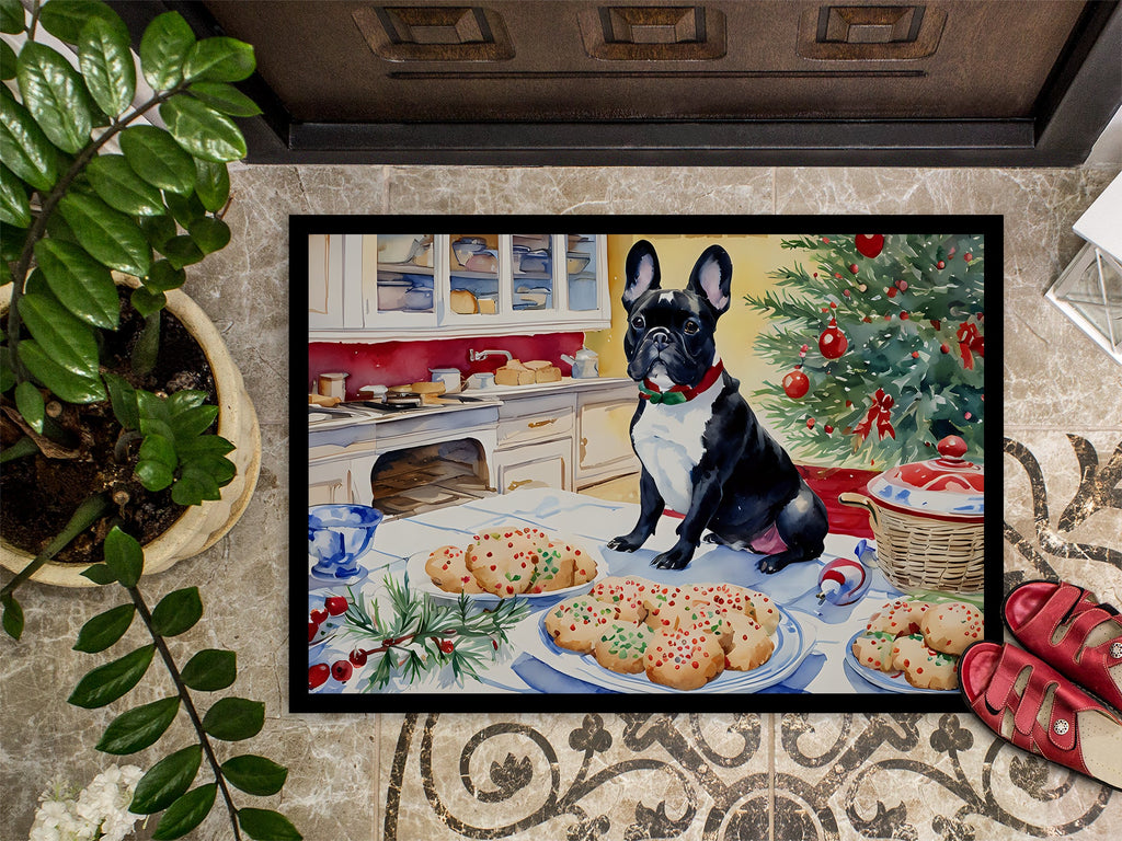 French Bulldog Christmas Cookies Doormat Indoor Outdoor 18H X 27W Front Door Mat Rugs for Entryway, Non Slip Washable