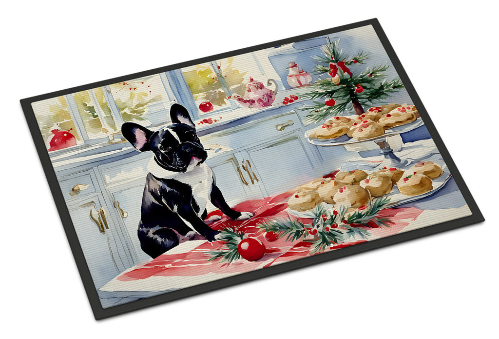 French Bulldog Christmas Cookies Doormat Indoor Outdoor 18H X 27W Front Door Mat Rugs for Entryway, Non Slip Washable