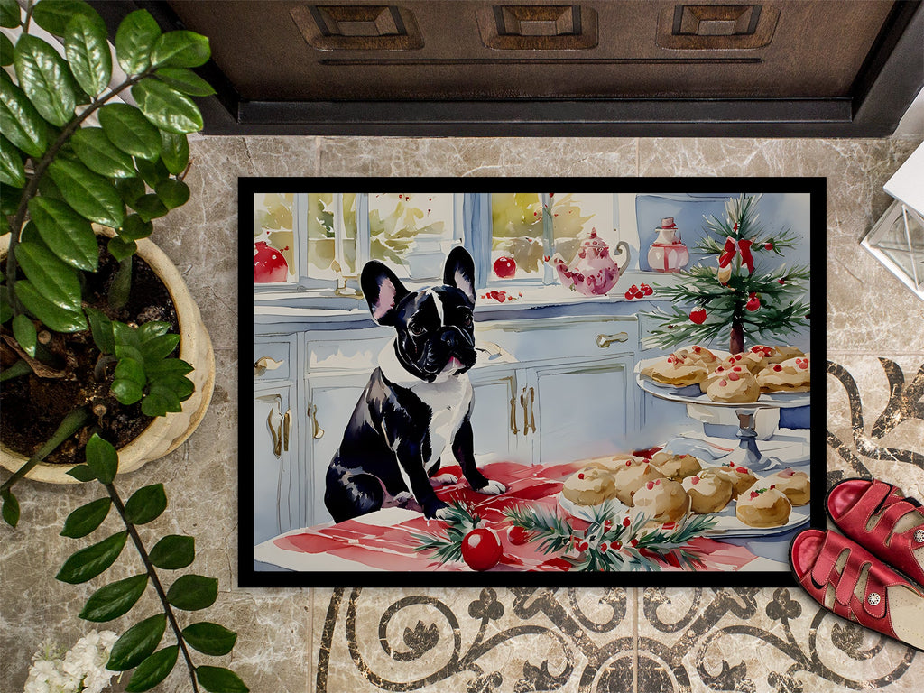 French Bulldog Christmas Cookies Doormat Indoor Outdoor 18H X 27W Front Door Mat Rugs for Entryway, Non Slip Washable