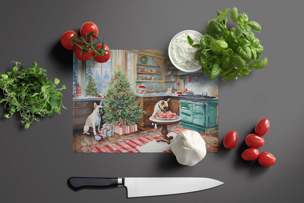 French Bulldog Christmas Cookies Cutting Board Tempered Glass Kitchen Cutting Surface, Heat Resistant Chopping, Non-Slip Feet, Food Prep & Serving