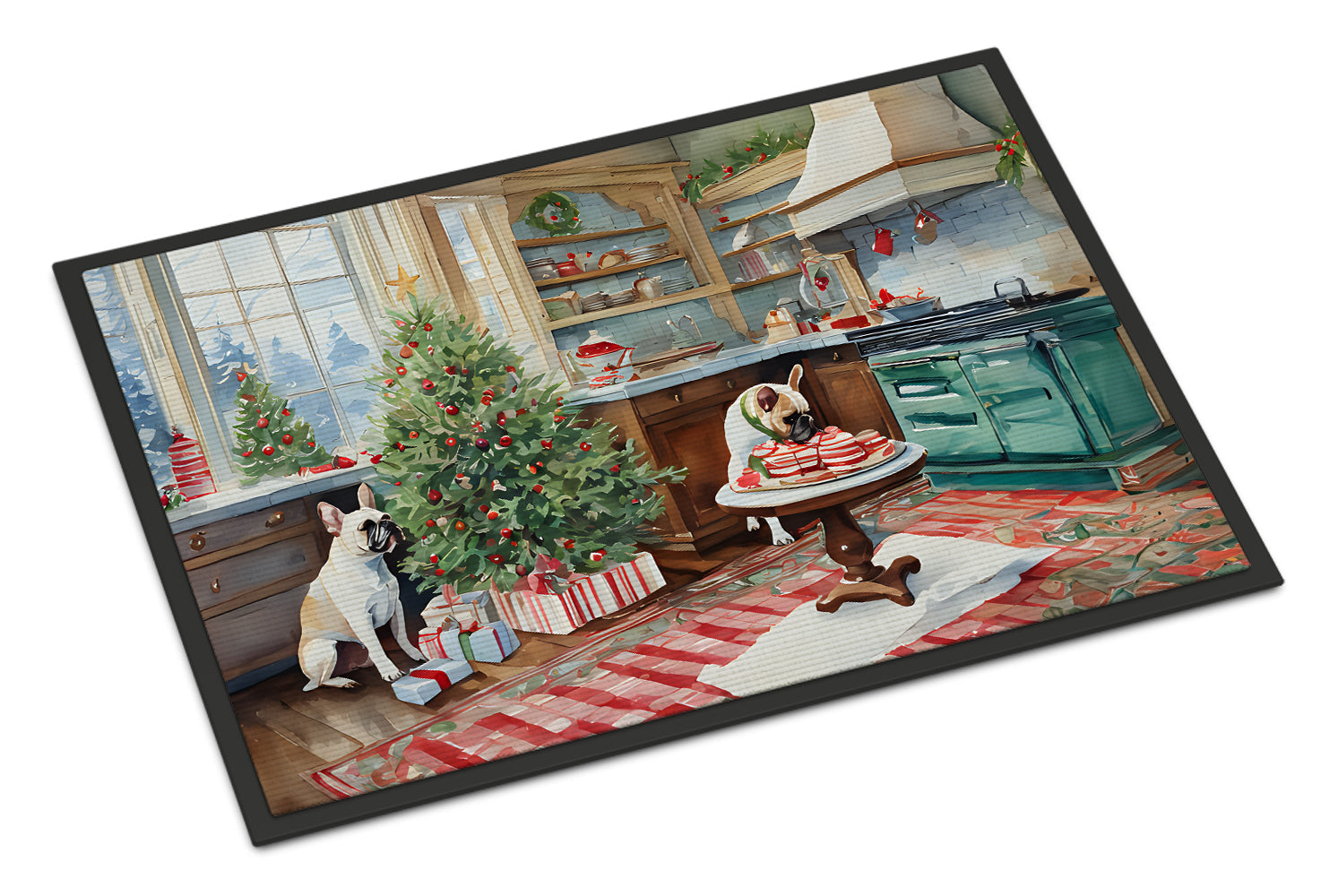 French Bulldog Christmas Cookies Doormat Indoor Outdoor 18H X 27W Front Door Mat Rugs for Entryway, Non Slip Washable