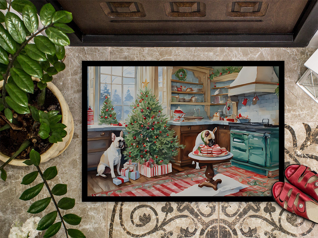 French Bulldog Christmas Cookies Doormat Indoor Outdoor 18H X 27W Front Door Mat Rugs for Entryway, Non Slip Washable