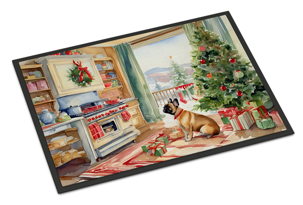 French Bulldog Christmas Cookies Doormat Indoor Outdoor 18H X 27W Front Door Mat Rugs for Entryway, Non Slip Washable