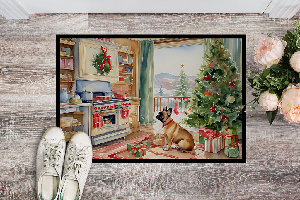 French Bulldog Christmas Cookies Doormat Indoor Outdoor 18H X 27W Front Door Mat Rugs for Entryway, Non Slip Washable