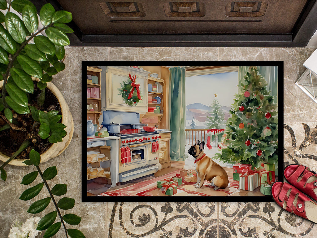 French Bulldog Christmas Cookies Doormat Indoor Outdoor 18H X 27W Front Door Mat Rugs for Entryway, Non Slip Washable