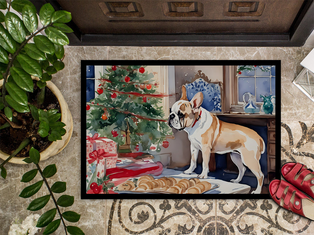 French Bulldog Christmas Cookies Doormat Indoor Outdoor 24H X 36W Front Door Mat Rugs for Entryway, Non Slip Washable Low Pile,