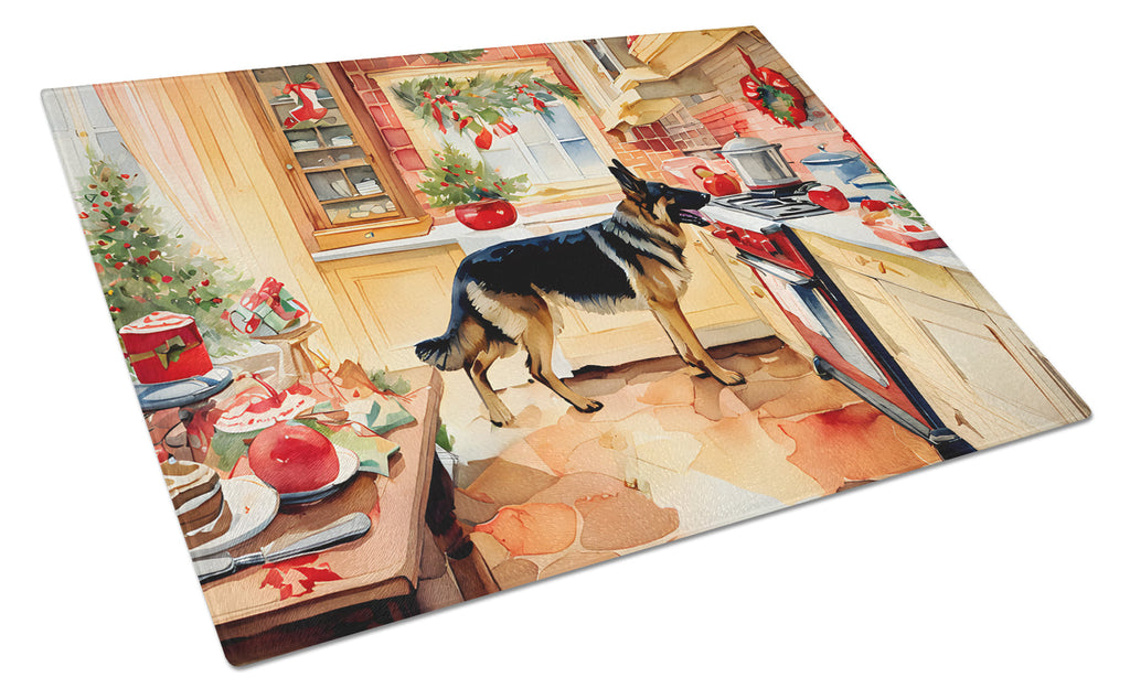 German Shepherd Christmas Cookies Cutting Board Tempered Glass Kitchen Cutting Surface, Heat Resistant Chopping, Non-Slip Feet, Food Prep & Serving