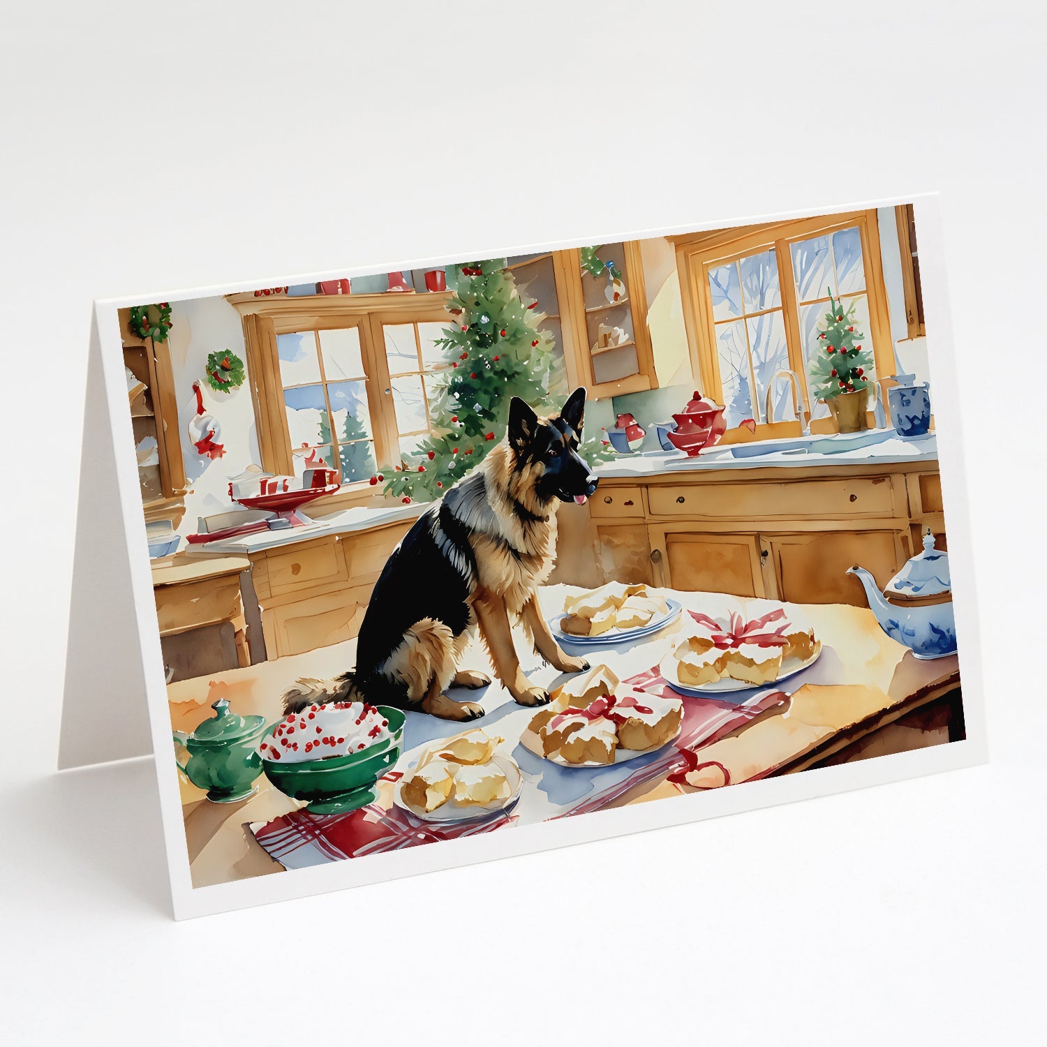 German Shepherd Christmas Cookies Greeting Cards Pack of 8 Blank Cards with Envelopes Whimsical A7 Size 5x7