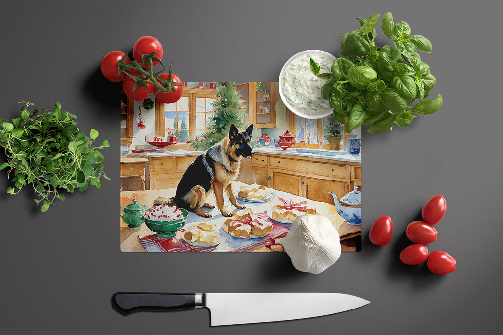 German Shepherd Christmas Cookies Cutting Board Tempered Glass Kitchen Cutting Surface, Heat Resistant Chopping, Non-Slip Feet, Food Prep & Serving