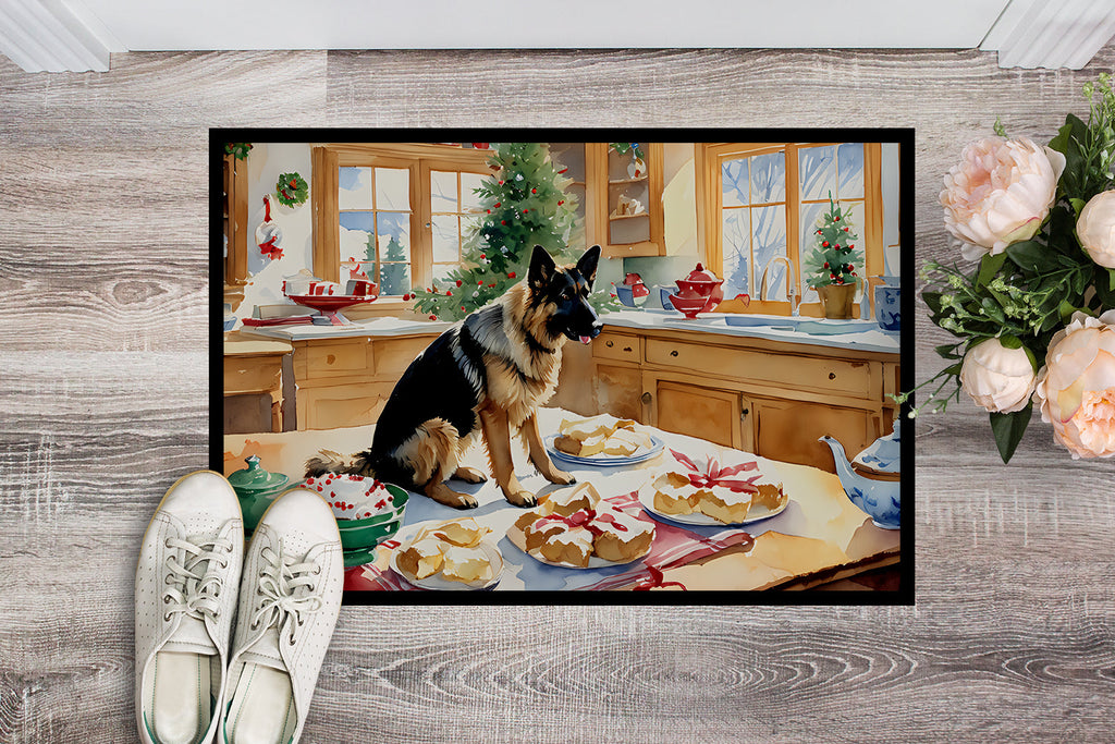 German Shepherd Christmas Cookies Doormat Indoor Outdoor 18H X 27W Front Door Mat Rugs for Entryway, Non Slip Washable