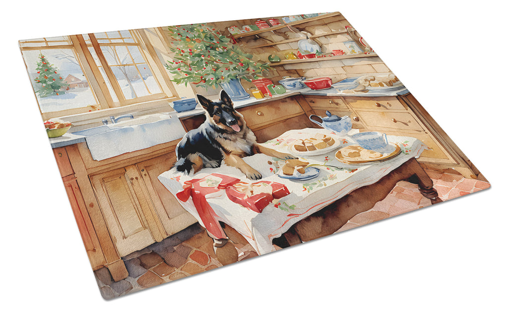 German Shepherd Christmas Cookies Cutting Board Tempered Glass Kitchen Cutting Surface, Heat Resistant Chopping, Non-Slip Feet, Food Prep & Serving