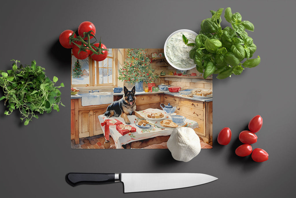German Shepherd Christmas Cookies Cutting Board Tempered Glass Kitchen Cutting Surface, Heat Resistant Chopping, Non-Slip Feet, Food Prep & Serving