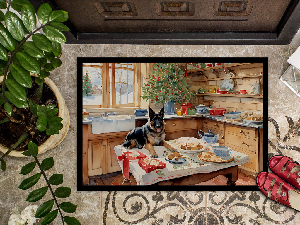 German Shepherd Christmas Cookies Doormat Indoor Outdoor 18H X 27W Front Door Mat Rugs for Entryway, Non Slip Washable