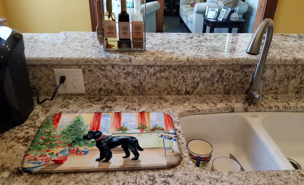 Giant Schnauzer Christmas Cookies Dish Drying Mat Absorbent Dish Drying Mat Pad for Kitchen Counter Dish Drainer Mat for Countertop, 14 x 21", Multicolor