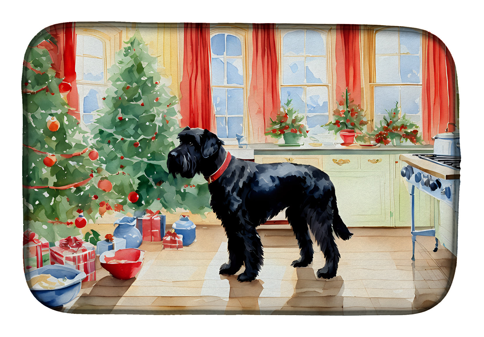 Giant Schnauzer Christmas Cookies Dish Drying Mat Absorbent Dish Drying Mat Pad for Kitchen Counter Dish Drainer Mat for Countertop, 14 x 21", Multicolor