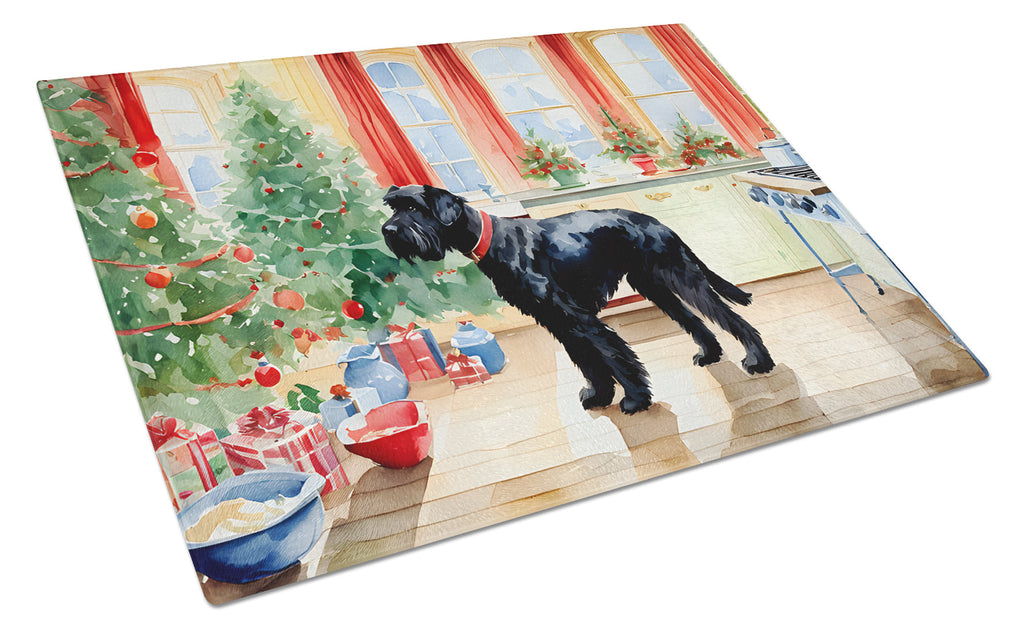 Giant Schnauzer Christmas Cookies Cutting Board Tempered Glass Kitchen Cutting Surface, Heat Resistant Chopping, Non-Slip Feet, Food Prep & Serving