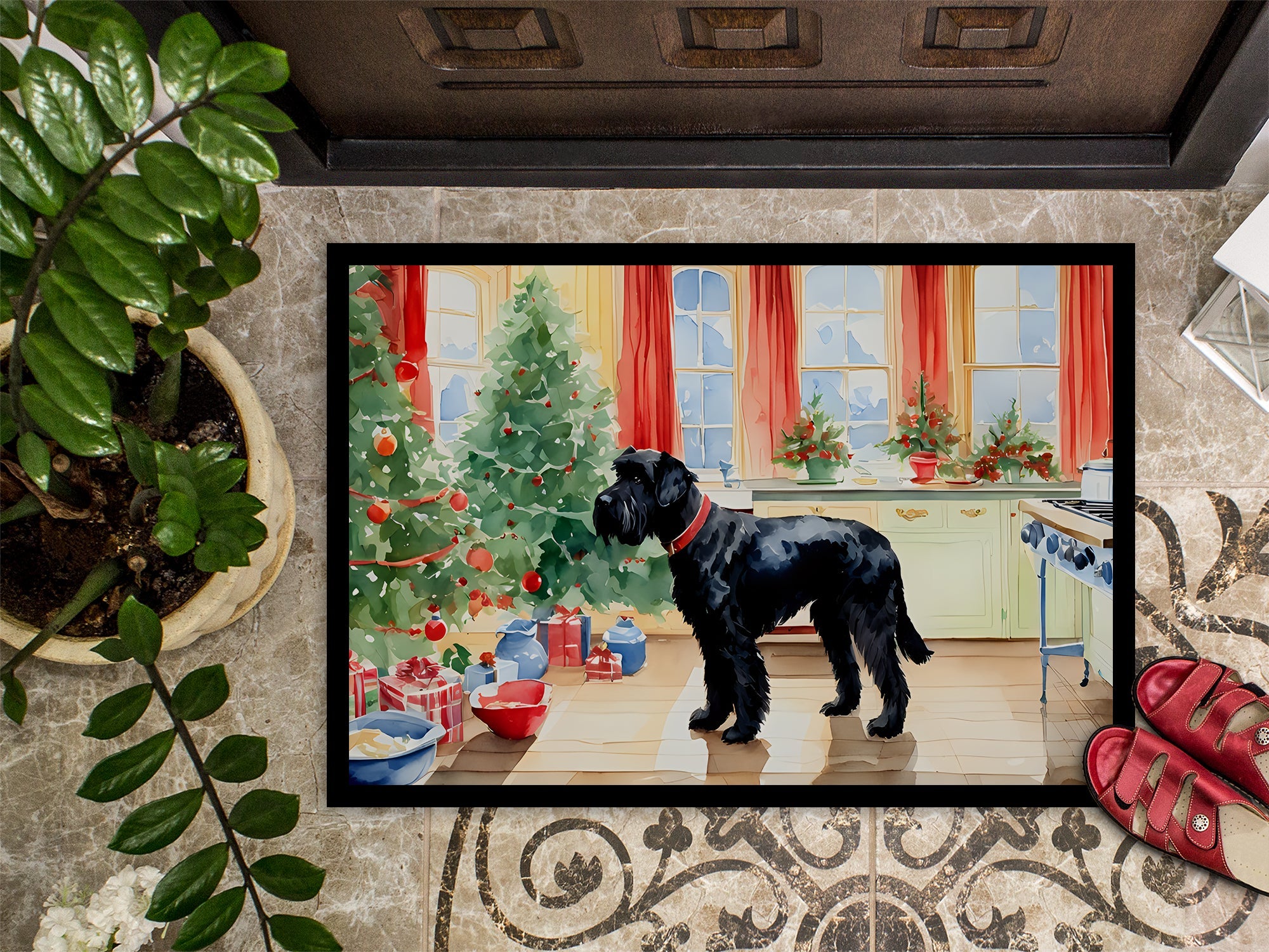Giant Schnauzer Christmas Cookies Doormat Indoor Outdoor 18H X 27W Front Door Mat Rugs for Entryway, Non Slip Washable