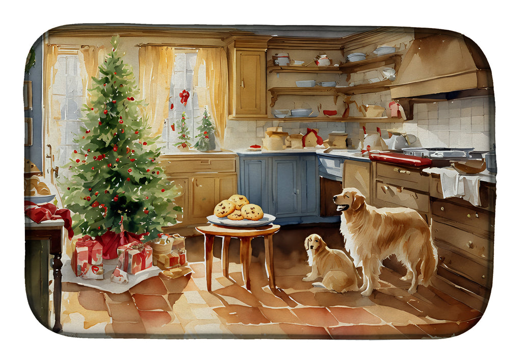 Golden Retriever Christmas Cookies Dish Drying Mat Absorbent Dish Drying Mat Pad for Kitchen Counter Dish Drainer Mat for Countertop, 14 x 21", Multicolor