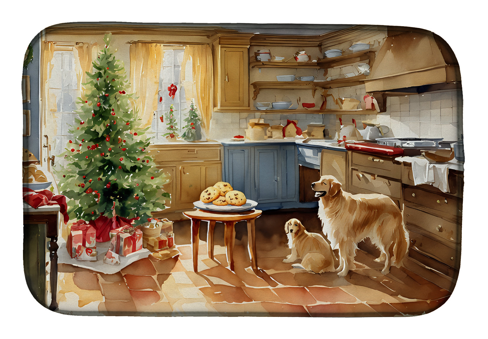 Golden Retriever Christmas Cookies Dish Drying Mat Absorbent Dish Drying Mat Pad for Kitchen Counter Dish Drainer Mat for Countertop, 14 x 21", Multicolor