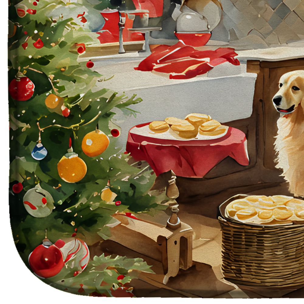 Golden Retriever Christmas Cookies Dish Drying Mat Absorbent Dish Drying Mat Pad for Kitchen Counter Dish Drainer Mat for Countertop, 14 x 21", Multicolor