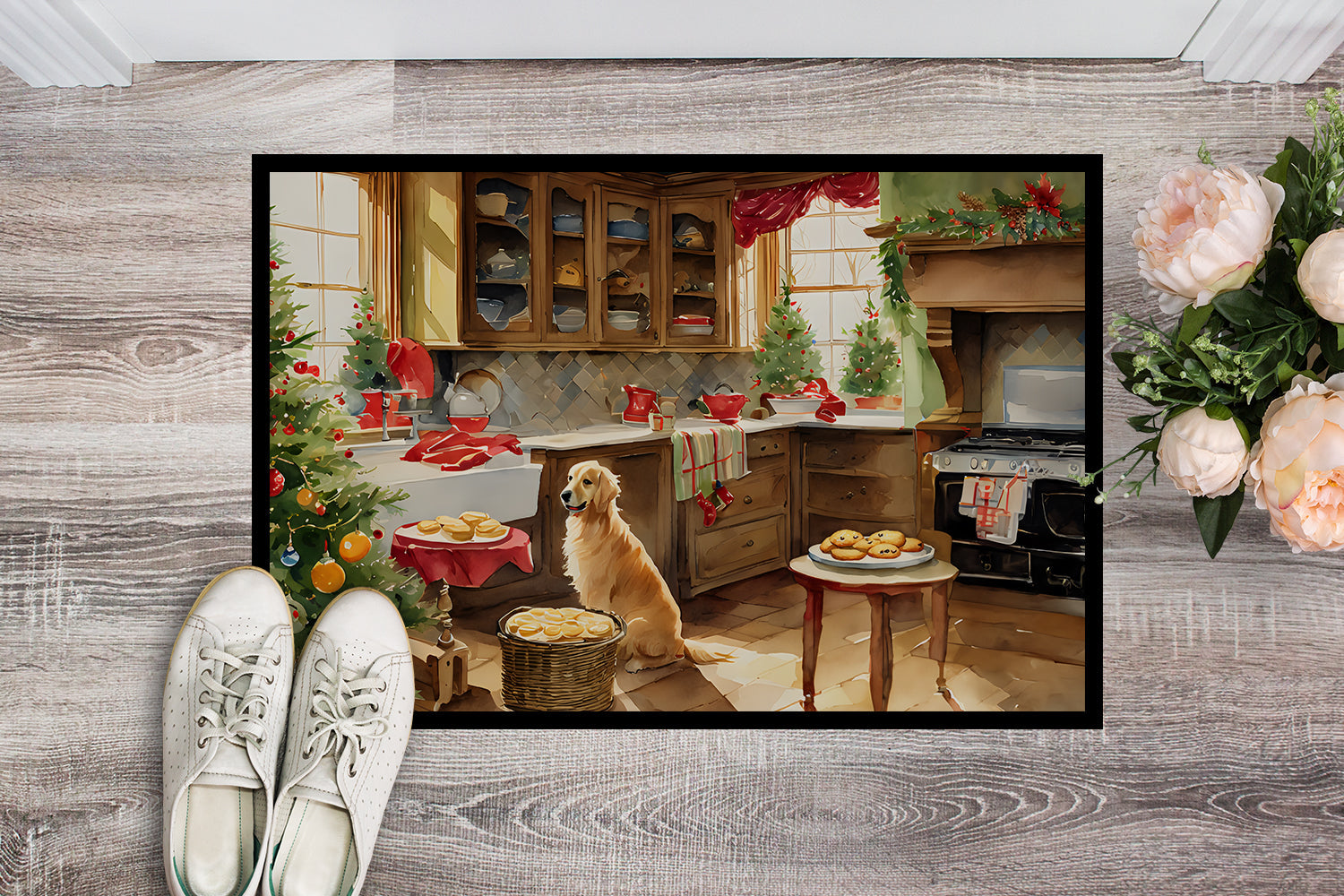 Golden Retriever Christmas Cookies Doormat Indoor Outdoor 24H X 36W Front Door Mat Rugs for Entryway, Non Slip Washable Low Pile,